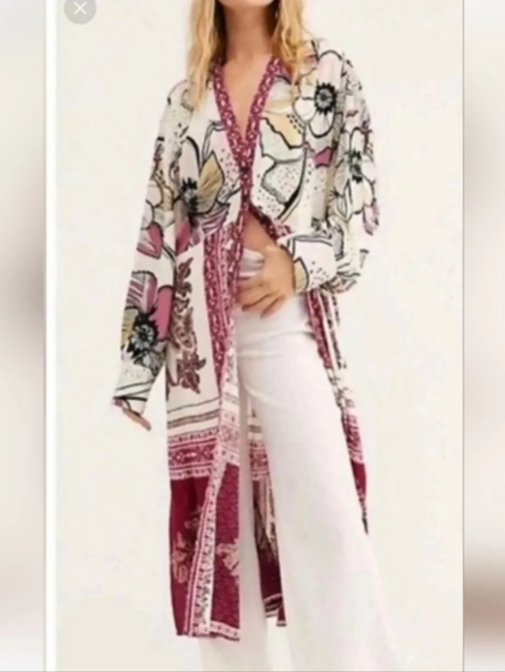 Free People C'est Moi Mixed Print Maxi Kimono - Picture 2 of 7